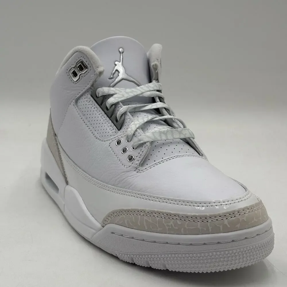 Nike Air Jordan 3 Retro White Metallic Silver Sneakers CT8532 111 Men Size 8 NEW